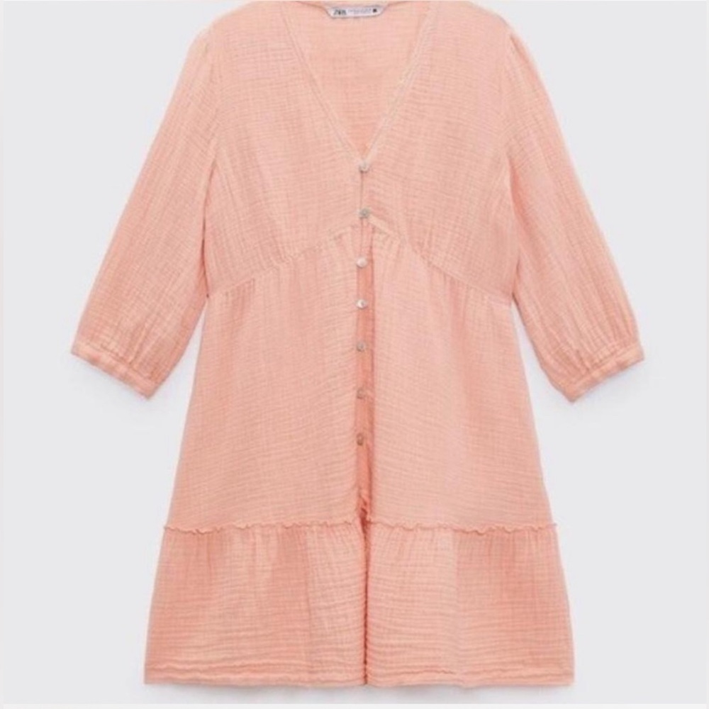🌸 ZARA Blogger Favorite Tiered Mini Dress - Peach Pink 🌸 size large